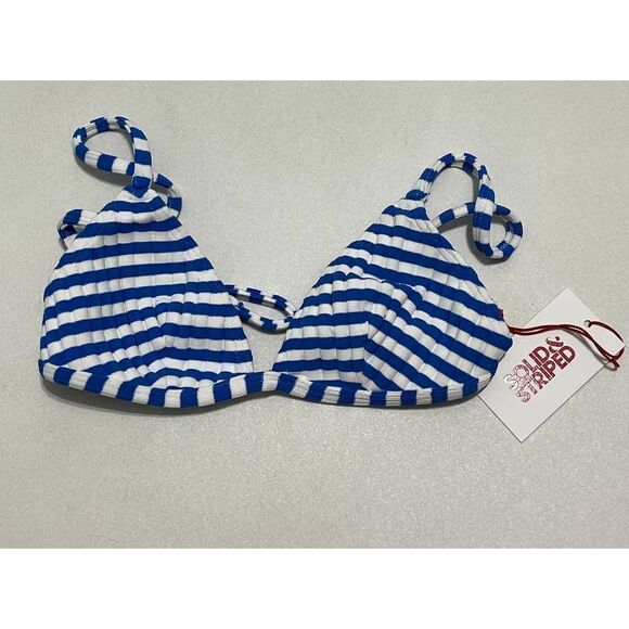 Solid & Striped Lulu Top Azure Stripe V-Neck Bikini Swim‎ Top Navy Blue White XS - Picture 11 of 12